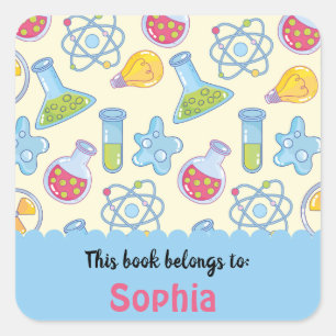 Colourful Fun School Science Pattern Personalized  Square Sticker