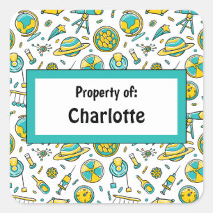 Colourful Fun School Science Pattern Personalized Square Sticker