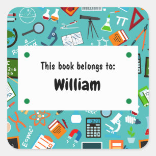 Colourful Fun School Supplies Pattern Personalized Square Sticker