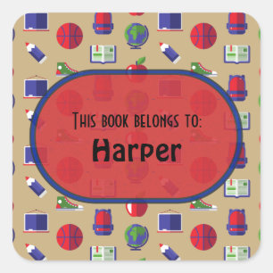 Colourful Fun School Supplies Pattern Personalized Square Sticker