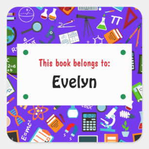 Colourful Fun School Supplies Pattern Personalized Square Sticker