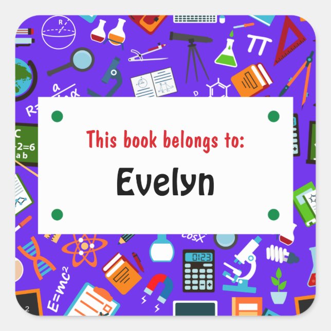 Colourful Fun School Supplies Pattern Personalized Square Sticker (Front)
