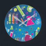 Colourful Fun Science Chemistry Personalized Round Clock<br><div class="desc">Customize with any text.</div>