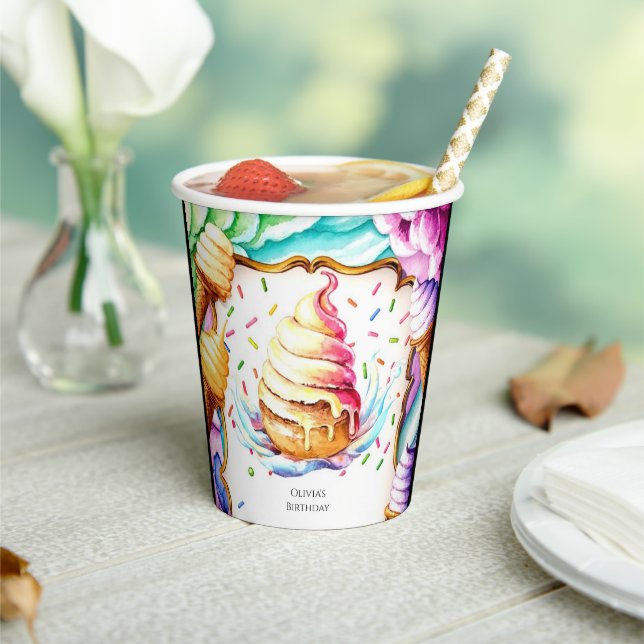 Colourful Fun Scoop Ice Cream Birthday Paper Cups (Insitu)