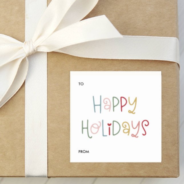Colourful Fun Script Happy Holidays Gift Square Sticker (Creator Uploaded)