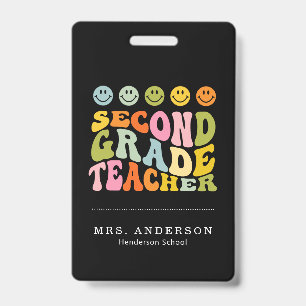 Colourful Fun Second Grade Teacher Custom Name Badge