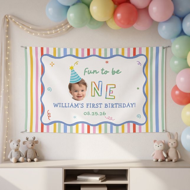 Colourful Fun Striped Birthday Party  Banner (Creator Uploaded)