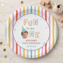 Colourful Fun Striped Birthday Party Paper Plates