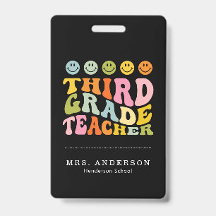 Colourful Fun Third Grade Teacher Custom Name Badge