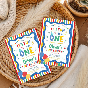Colourful Fun To Be One Birthday Invitation, Boy  Invitation