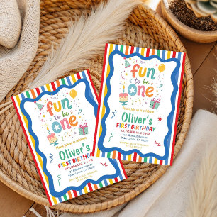Colourful Fun To Be One Birthday Invitation, Boy Invitation