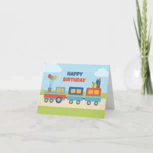 Colourful fun train birthday card