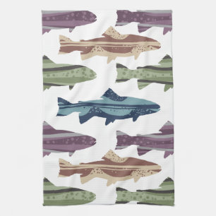 Colourful Fun Trout Fish Pattern Kitchen Towel