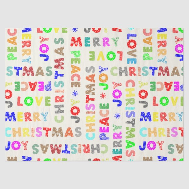 Colourful Fun Whimsical Christmas Script Decoupage Tissue Paper (Front)