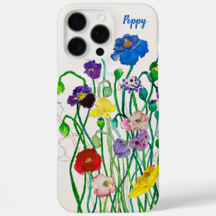 Colourful Fun Wild Poppy Watercolor Named iPhone 16 Pro Max Case