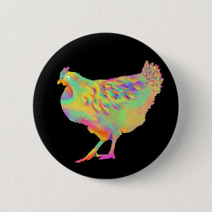 Colourful Funky Chicken Funny Farm Hen Poultry Art 2 Inch Round Button