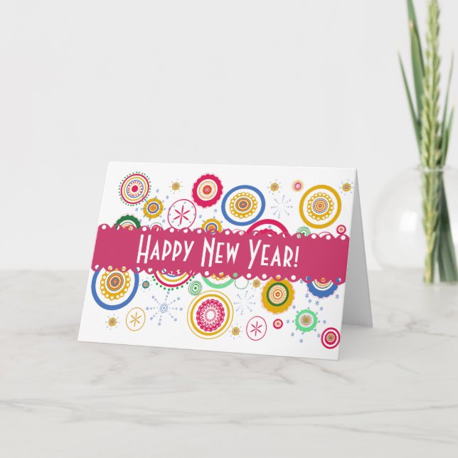 Colourful Funky Circles Holiday Card (Front)