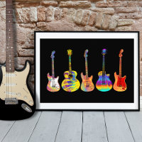Colourful Funky Guitar Art on Black 