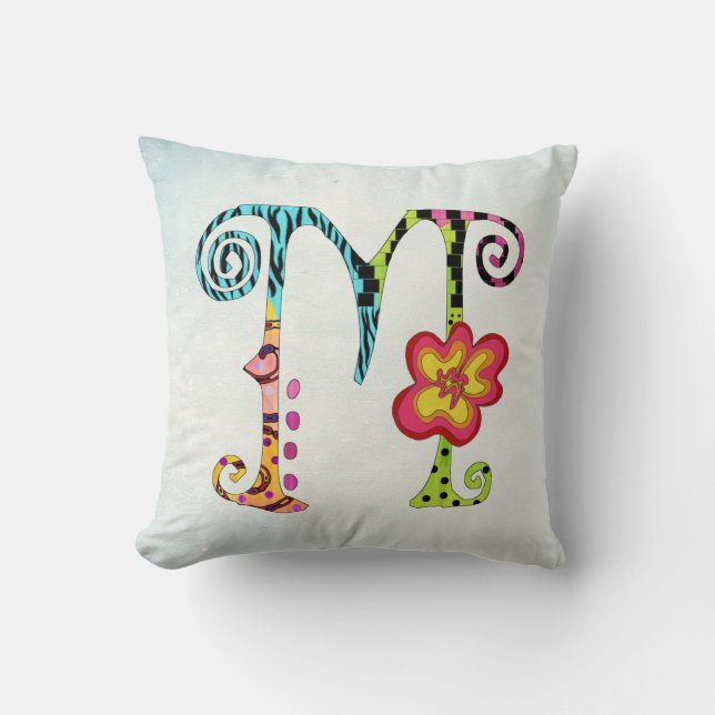 Colourful Funky Letter M Monogram Throw Pillow (Front)