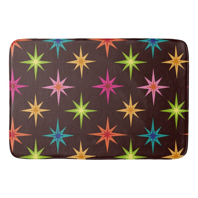 Colourful Funky Mid Century Atomic Starbursts   Bath Mat (Front)