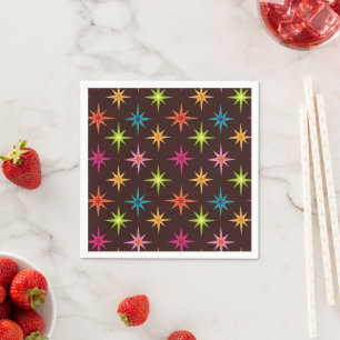 Colourful Funky Mid Century Atomic Starbursts   Napkin