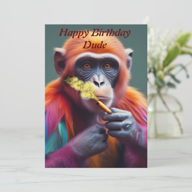 Colourful Funky Monkey With Cigar Invitation (Standing Front)