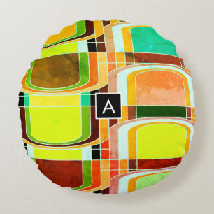 Colourful Funky Retro Inspired Round Pillow