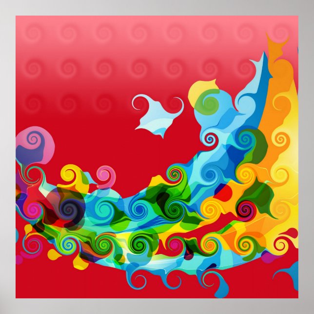 Colourful Funky Retro Swirl Painting Abstract Art Poster (Front)
