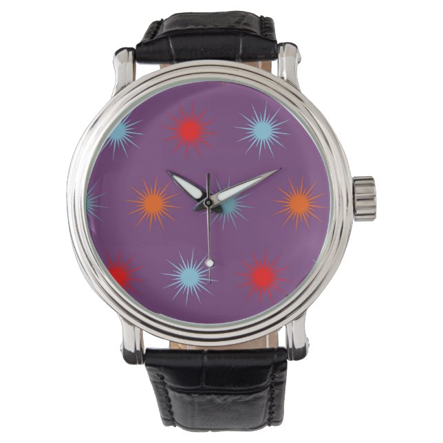 Colourful Funky Star Modern Geometric Pattern Watch (Front)