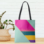 Colourful Funky Stylish Chic Trendy  Tote Bag<br><div class="desc">Stylish and classy chic contemporary with hot pink ,  purple,  teal,  yellow toned coloured art stripes pattern design. Customize it by putting your name. Beautiful,  original and cool cover for the trendsetter and classy totes lover.</div>