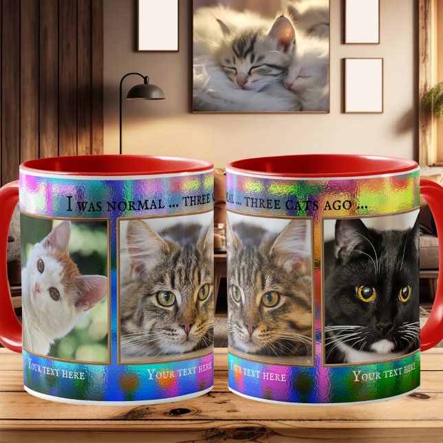 Colourful Funny Cats Custom Photo Mug (photo mug featuring your own favorite (cat) photos framed by a colorful frosted glass design)