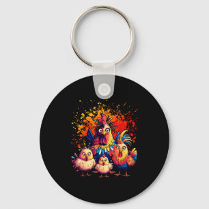 Colourful Funny Chicken Art  Keychain