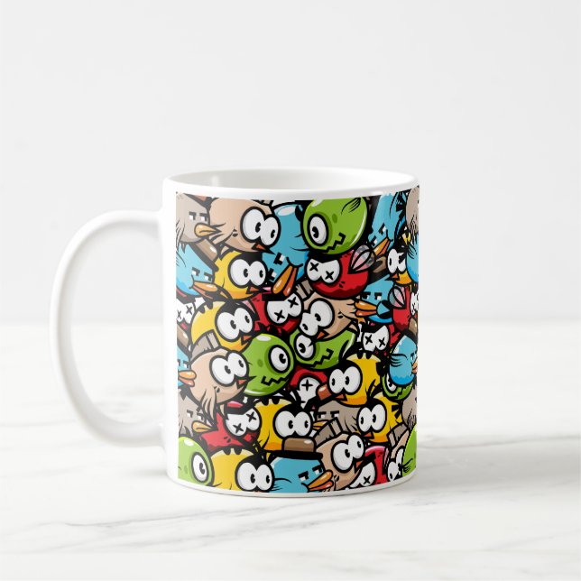 Colourful Funny Cute Cartoon Birds  Coffee Mug (Left)