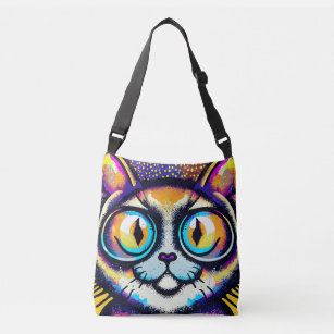 Colourful Funny Funny Cat Closeup Crossbody Bag