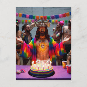 Colourful Funny Happy Birthday Jesus Postcard