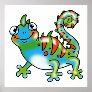 Colourful funny lizard poster