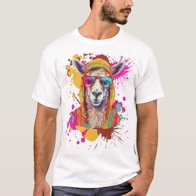 Colourful Funny Llama T-Shirt | Cute Stylish Anima (Front)