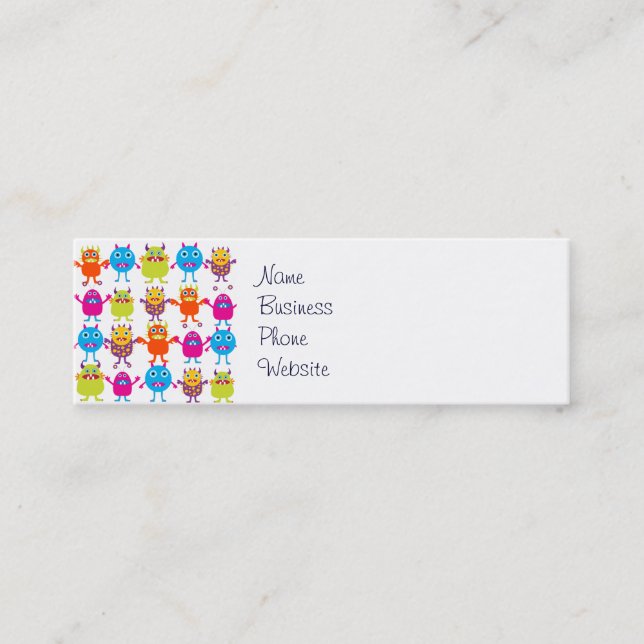 Colourful Funny Monster Party Creatures Bash Mini Business Card (Front)