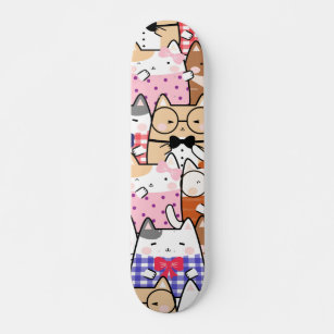 Colourful Funny Nerdy Cats Kitten Pattern Whimsica Skateboard