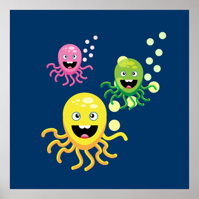 Colourful funny octopi poster (Front)