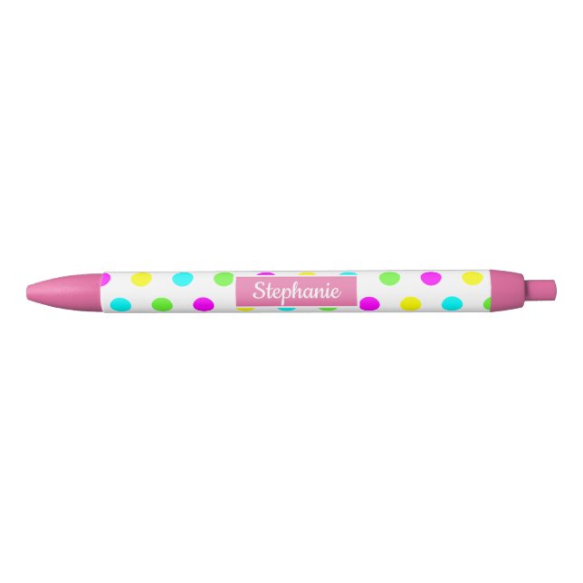 Colourful Funny Polka Dots Personalized Girls Name Blue Ink Pen (Front)