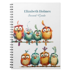 Colourful Funny Quirky Birds School Notebook
