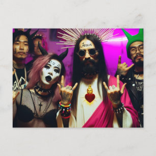 Colourful Funny Retro Punk Rock Party Jesus Postcard