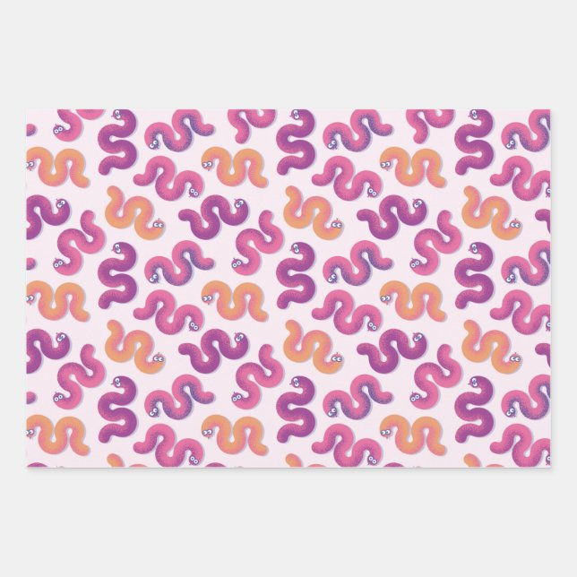 Colourful funny snakes (Pink, purple and orange) Wrapping Paper Sheet (Front)