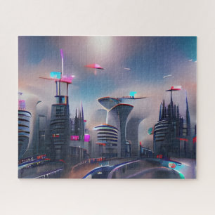 Colourful Futuristic City   Challenging Hard Jigsaw Puzzle