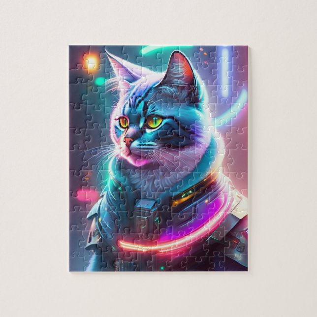 Colourful Futuristic Sci-Fi Space Astronau Cat Jigsaw Puzzle (Vertical)