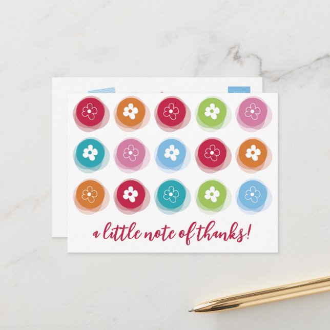 Colourful Fuzzy Daisy Dots Kids Birthday Thank You Postcard (Front/Back In Situ)