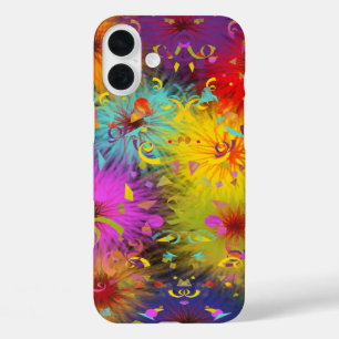 Colourful Fuzzy Paint Splat and Confetti Abstract iPhone 16 Plus Case