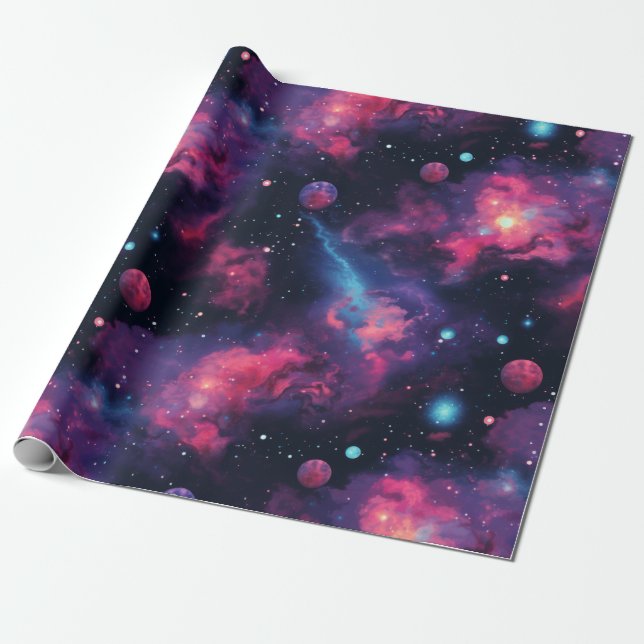 Colourful Galaxies space wrapping paper (Unrolled)