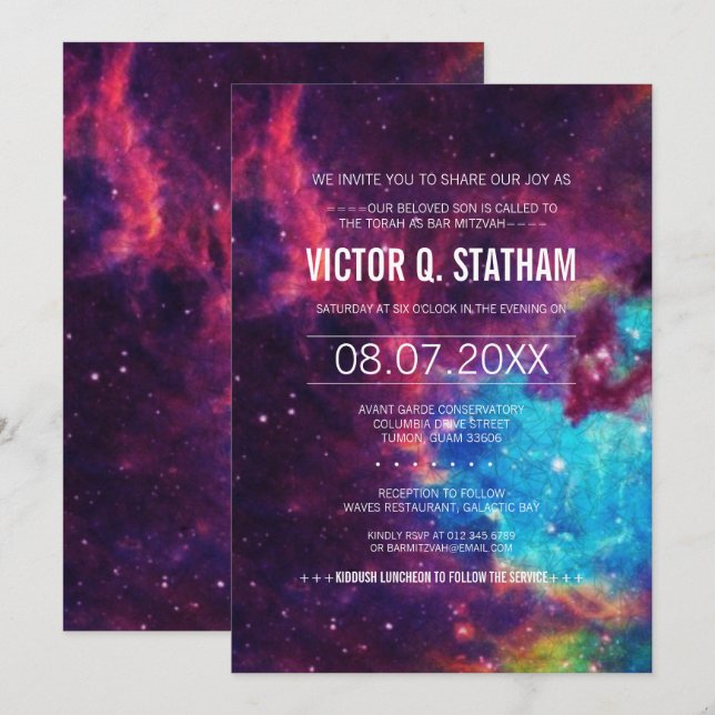 Colourful Galaxy Bar Mitzvah Party Invite (Front/Back)